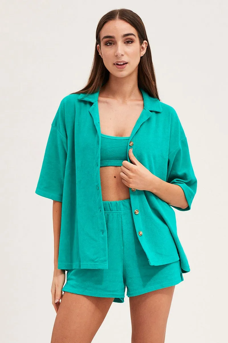 Green Lounge Top Short Sleeve Oversized Terry sold by Ally Fashion