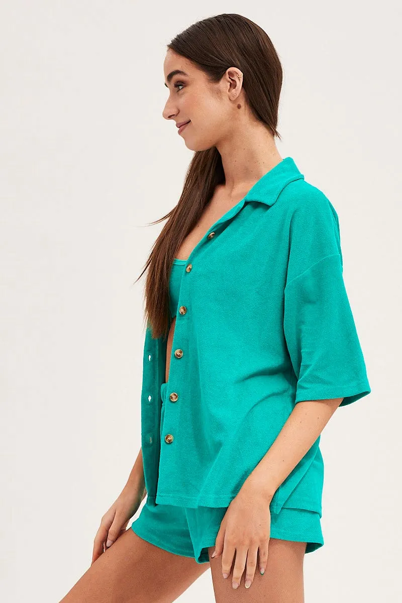 Green Lounge Top Short Sleeve Oversized Terry sold by Ally Fashion product image thumbnail 4