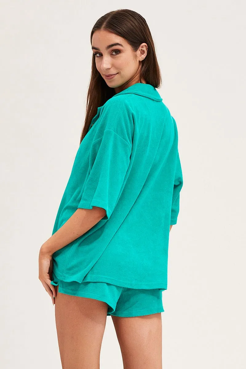 Green Lounge Top Short Sleeve Oversized Terry sold by Ally Fashion product image thumbnail 5