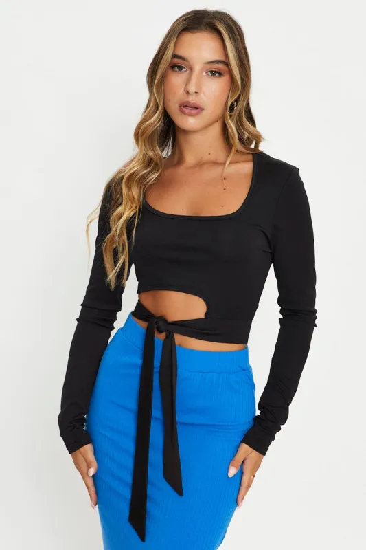 Black Scoop Neck Tie Top sold by Ally Fashion