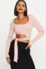 Pink Scoop Neck Tie Top sold by Ally Fashion