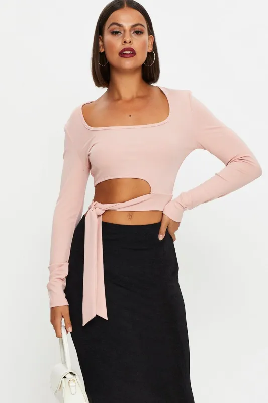 Pink Scoop Neck Tie Top sold by Ally Fashion
