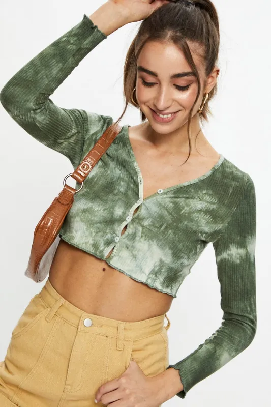 Print Tie Dye Button Front Top sold by Ally Fashion