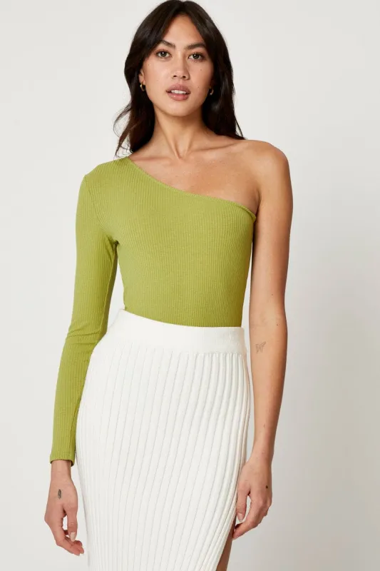 Green One Shoulder Ribbed Top sold by Ally Fashion