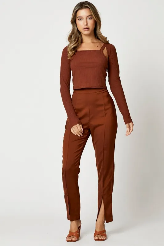 Brown Rib Singlet Shrug Set sold by Ally Fashion