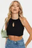 Black Keyhole Hole Halter Neck Top sold by Ally Fashion