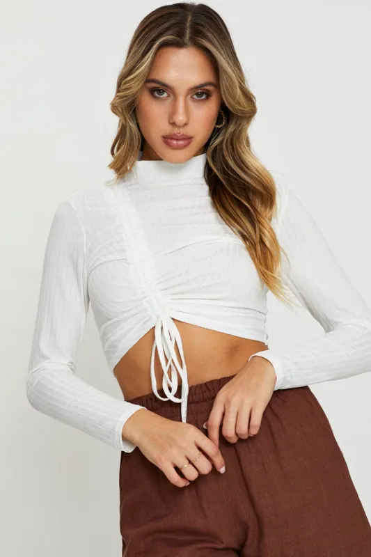 White Ruched Top Long Sleeve sold by Ally Fashion