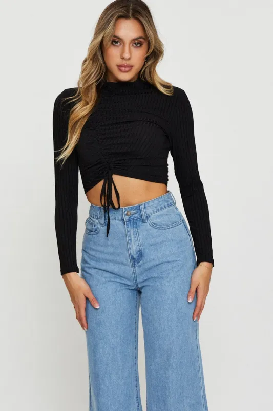 Black Ruched Top Long Sleeve sold by Ally Fashion