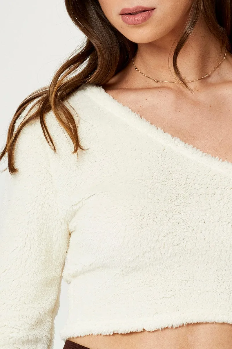 White One Shoulder Fluffy Knit Top sold by Ally Fashion product image thumbnail 5