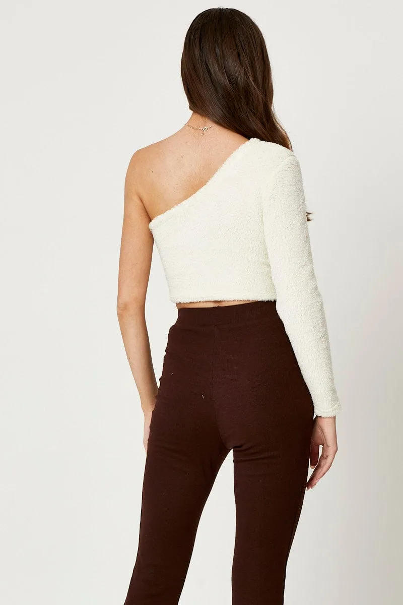 White One Shoulder Fluffy Knit Top sold by Ally Fashion product image thumbnail 4