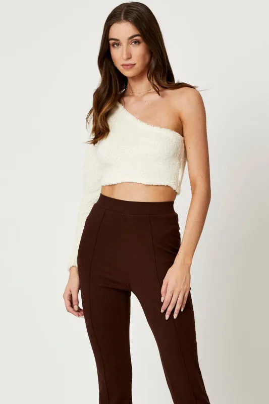 White One Shoulder Fluffy Knit Top sold by Ally Fashion