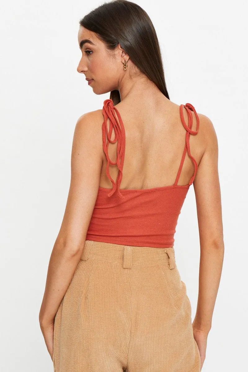 Brown Tie Shoulder Top sold by Ally Fashion product image thumbnail 5