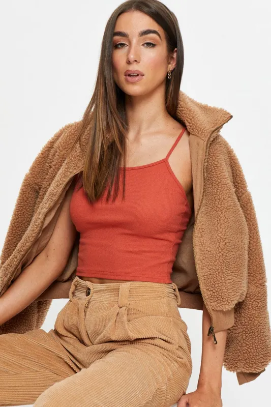 Brown Tie Shoulder Top sold by Ally Fashion