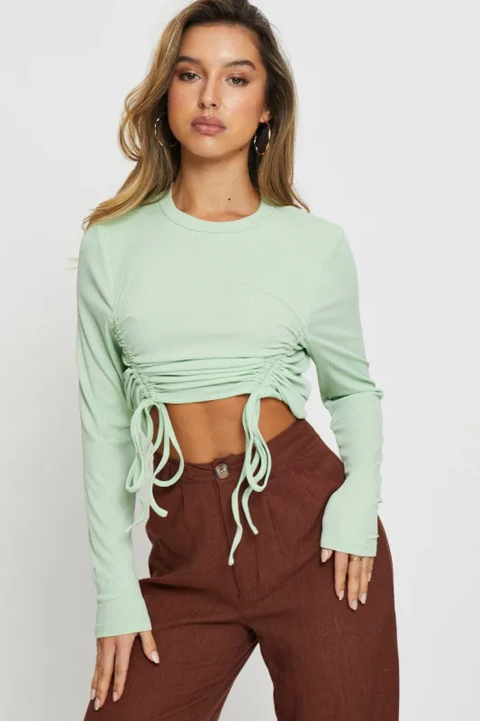 Green Crop Top Long Sleeve sold by Ally Fashion