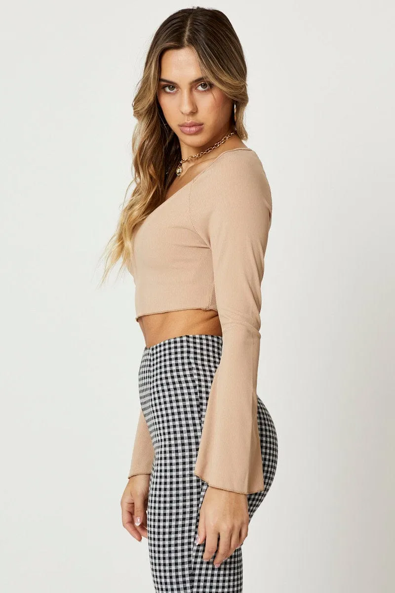Brown Flare Sleeve Top sold by Ally Fashion product image thumbnail 3