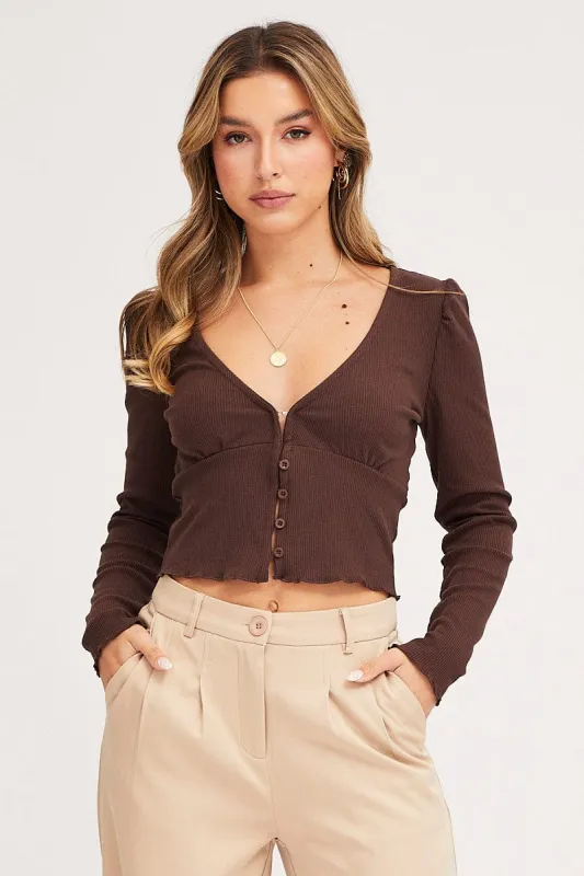 Brown Crop Top Long Sleeve sold by Ally Fashion