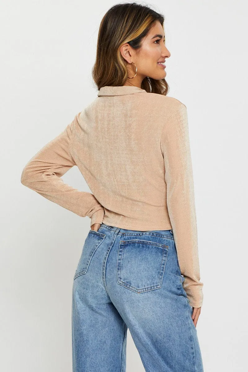 Beige Jersey Top Long Sleeve sold by Ally Fashion product image thumbnail 4