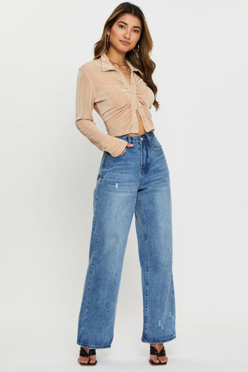 Beige Jersey Top Long Sleeve sold by Ally Fashion product image thumbnail 2