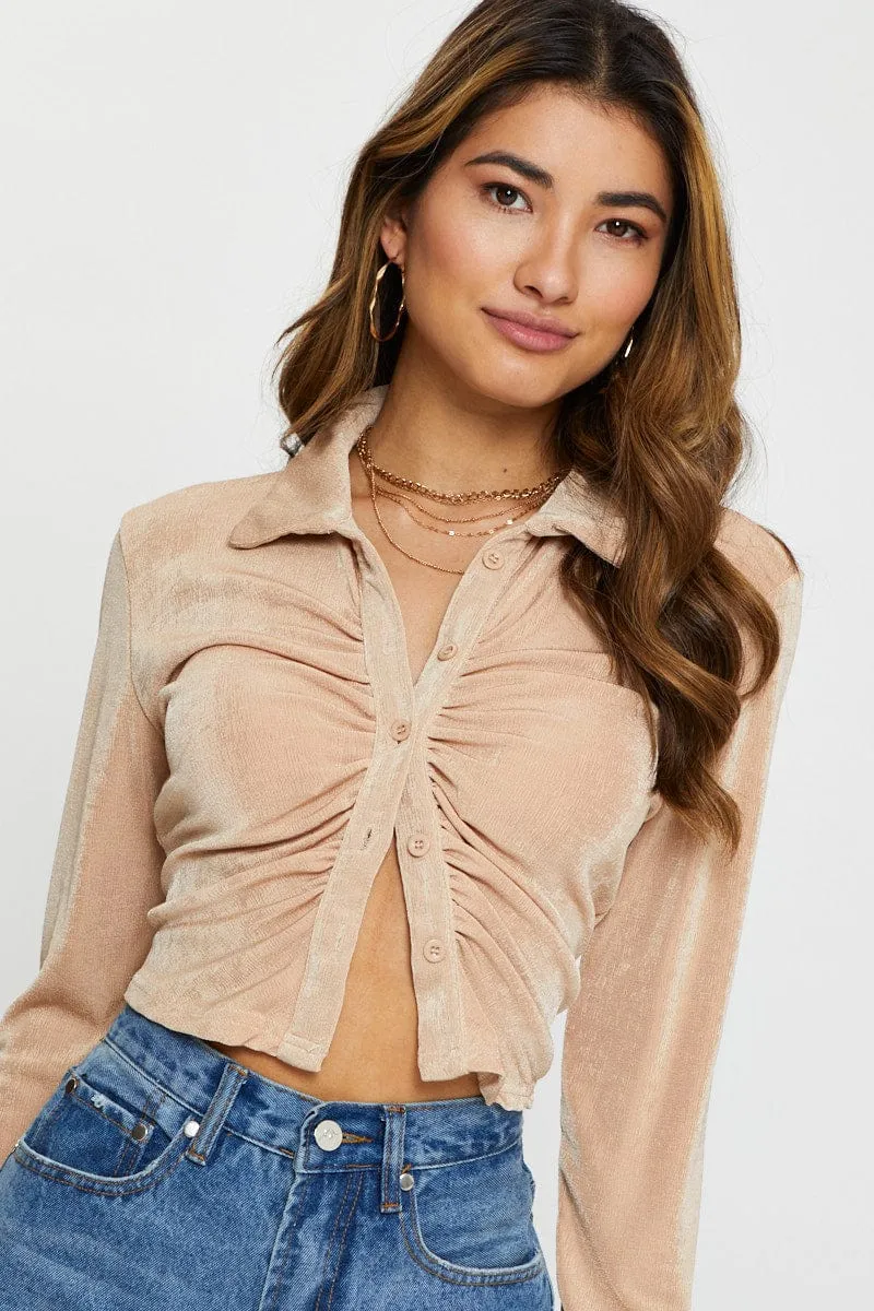 Beige Jersey Top Long Sleeve sold by Ally Fashion product image thumbnail 5
