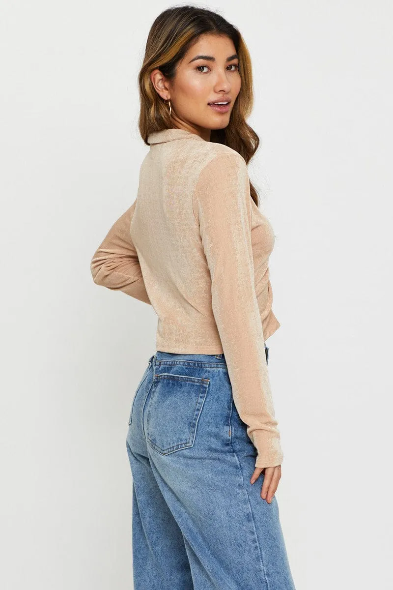 Beige Jersey Top Long Sleeve sold by Ally Fashion product image thumbnail 3