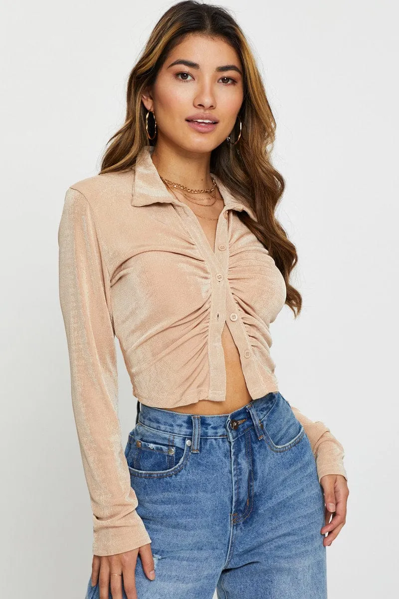 Beige Jersey Top Long Sleeve sold by Ally Fashion