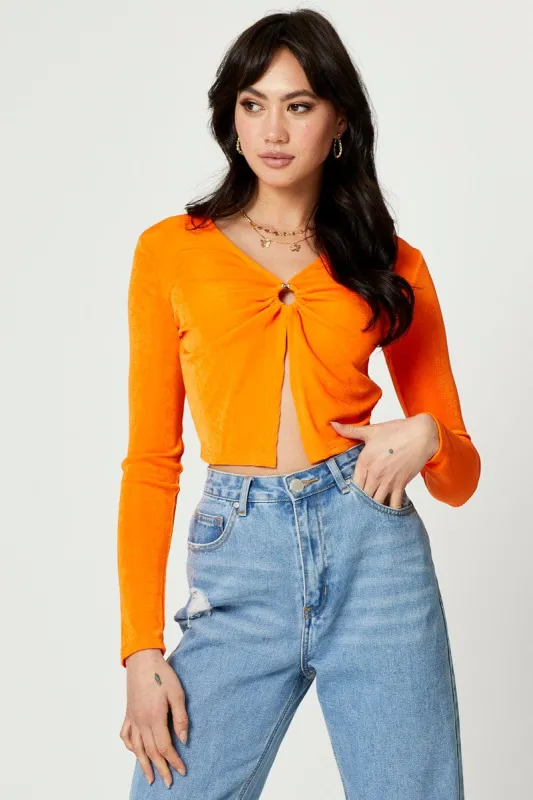 Orange Slinky Jersey Long Sleeve Top sold by Ally Fashion
