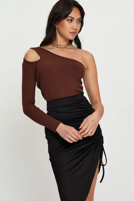 Brown Cut Out Top Long Sleeve sold by Ally Fashion