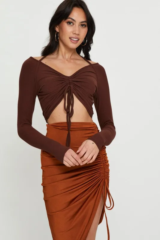 Brown Halter Top Long Sleeve sold by Ally Fashion