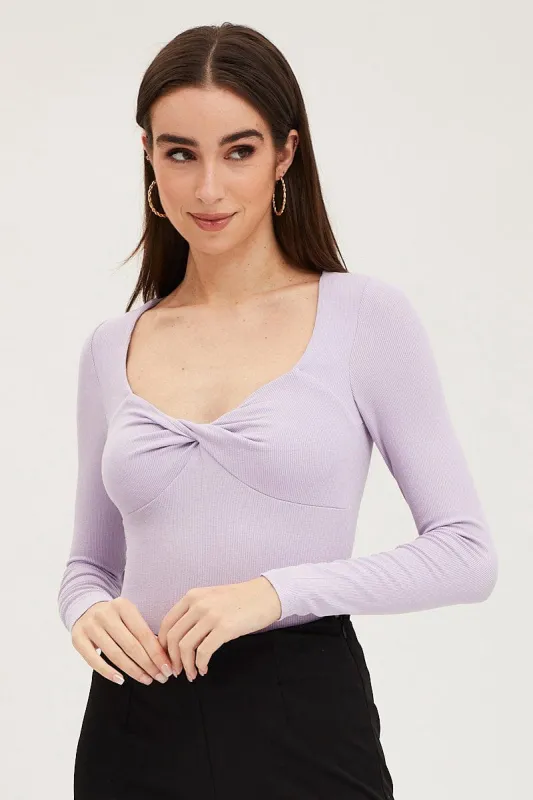 Purple Twist Front Top Ribbed sold by Ally Fashion