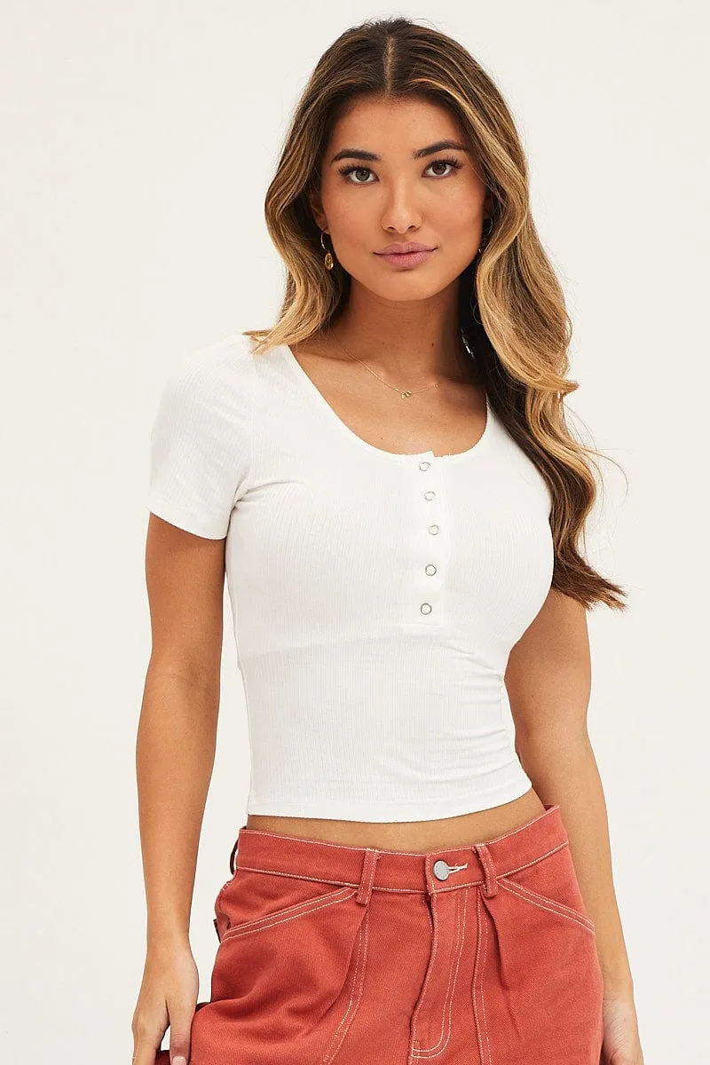 White Press Stud T Shirt Ribbed sold by Ally Fashion