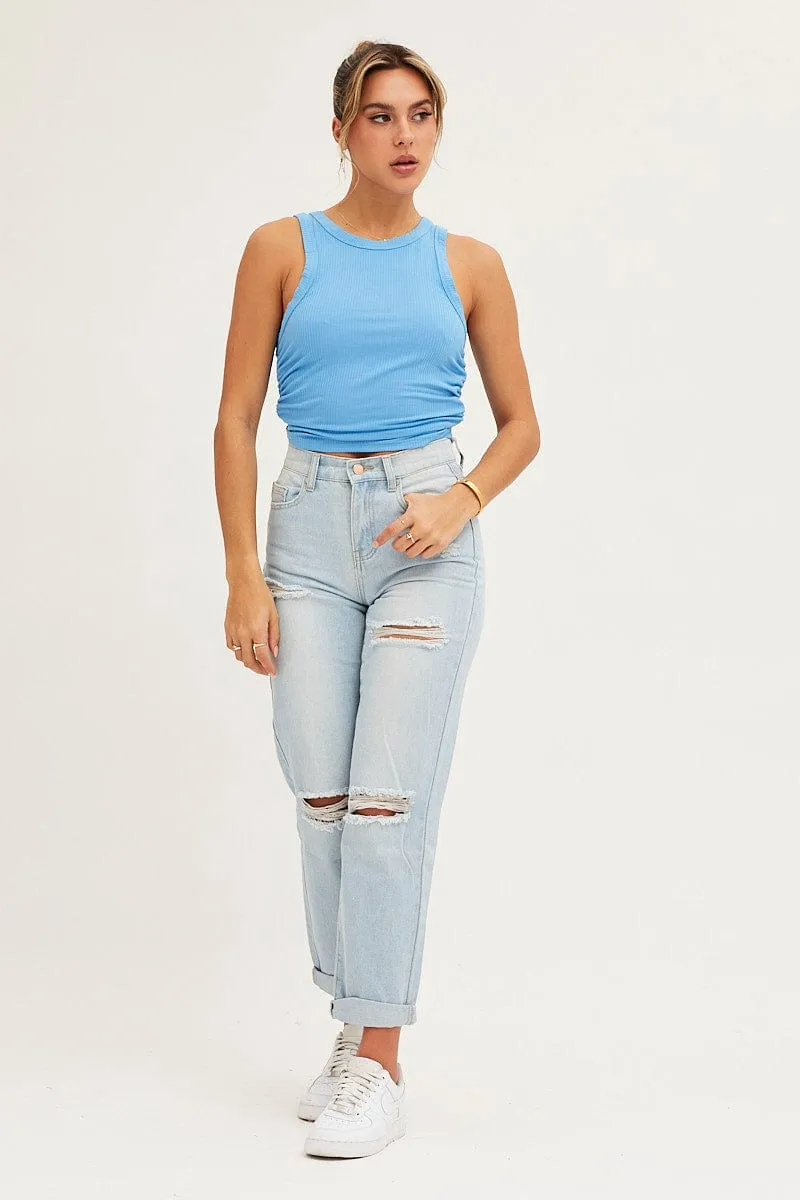 Blue Ribbed Ruched Side Racer Top sold by Ally Fashion product image thumbnail 2