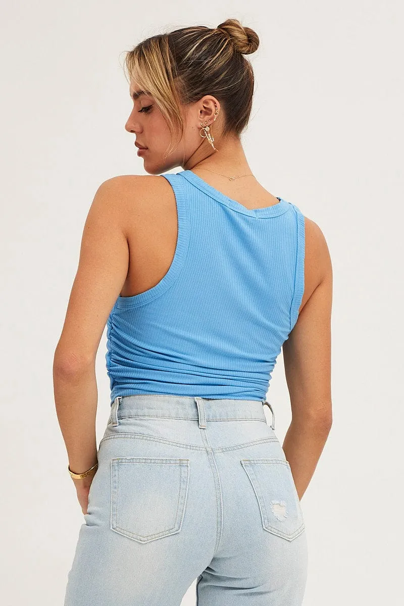 Blue Ribbed Ruched Side Racer Top sold by Ally Fashion product image thumbnail 5