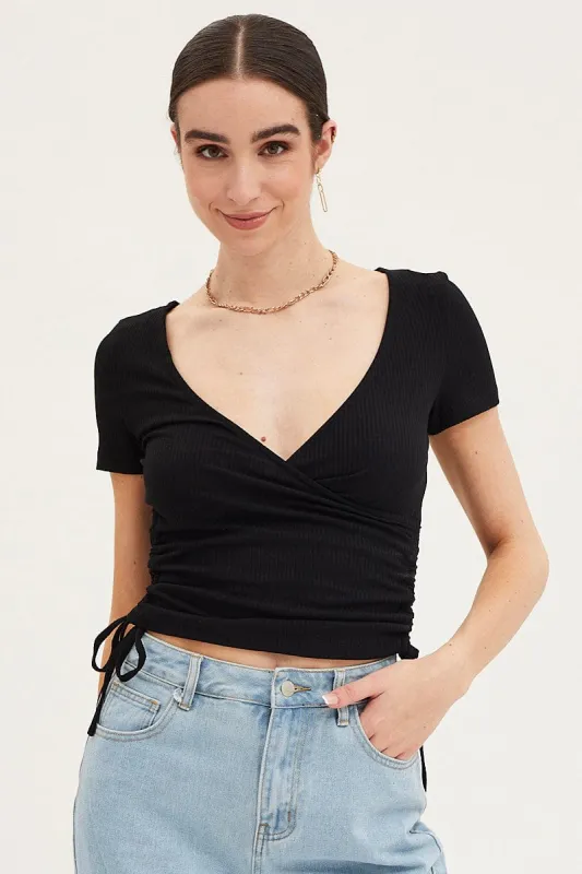 Black Top Drawstring Wrap Neck sold by Ally Fashion
