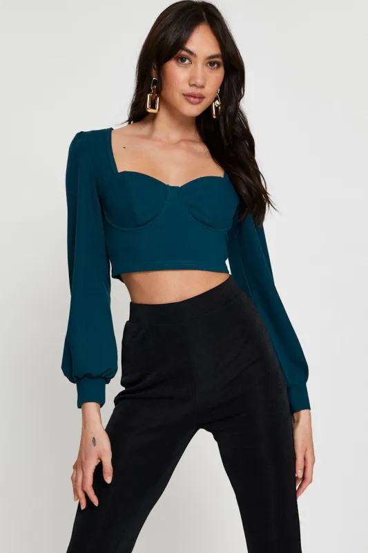 Green Crop Top Long Sleeve Sweetheart sold by Ally Fashion