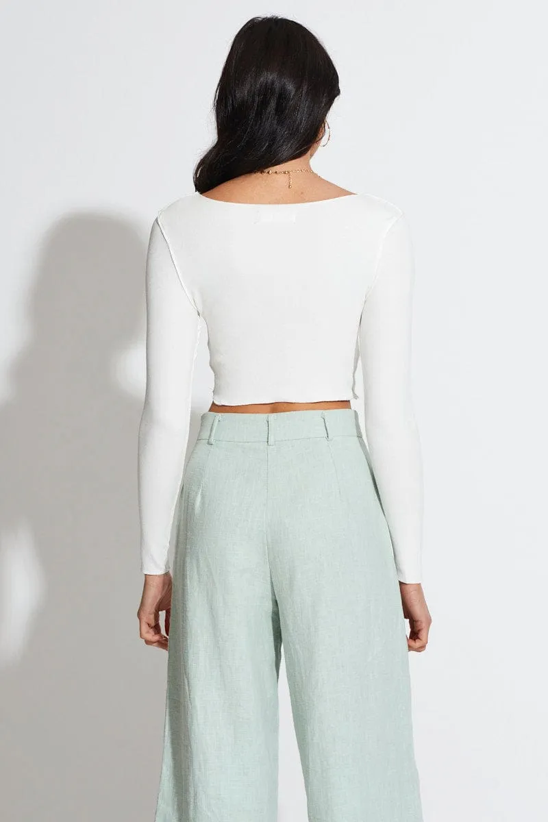 White Crop Top Long Sleeve sold by Ally Fashion product image thumbnail 4