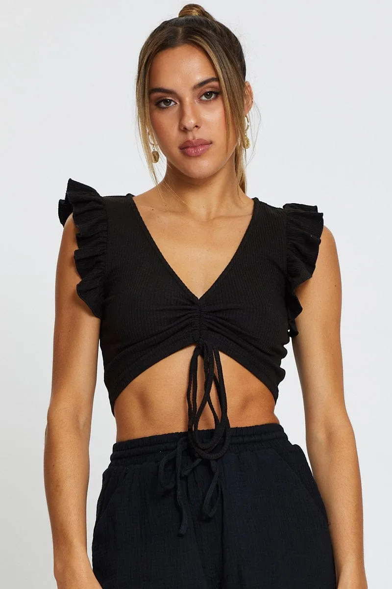 Black Top Flutter Sleeve Ruche sold by Ally Fashion product image thumbnail 3