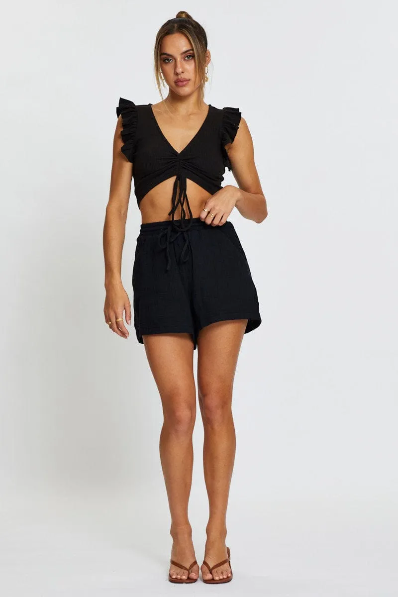 Black Top Flutter Sleeve Ruche sold by Ally Fashion product image thumbnail 2