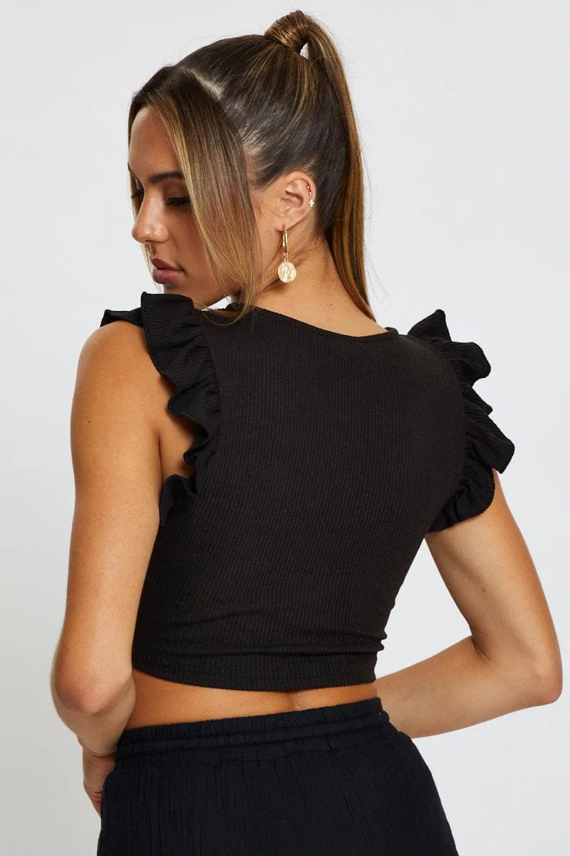 Black Top Flutter Sleeve Ruche sold by Ally Fashion product image thumbnail 5