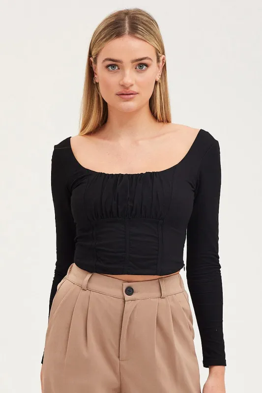 Black Top Long Sleeve Gathered Bust sold by Ally Fashion