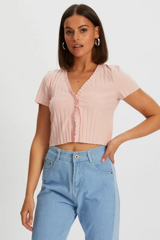 Pink Ribbed Open Front Top sold by Ally Fashion