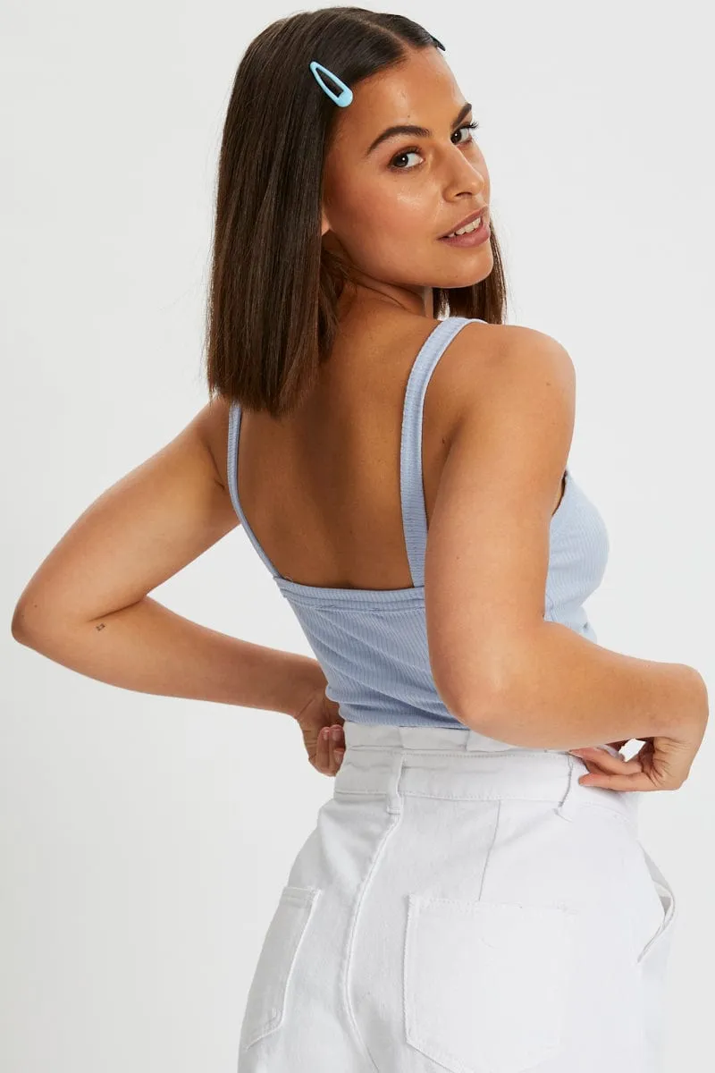 Blue Ribbed Ruche Front Singlet sold by Ally Fashion product image thumbnail 3