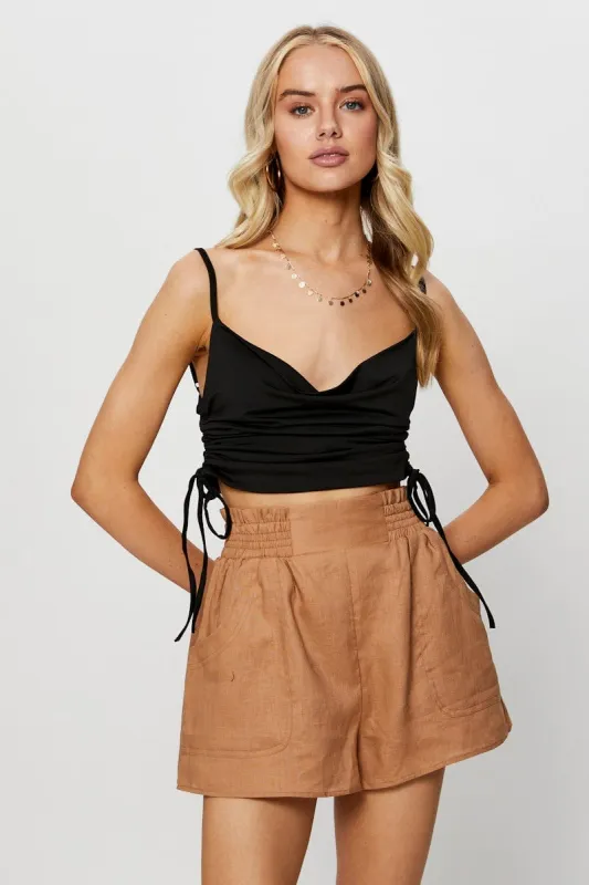 Black Crop Top Cowl Neck sold by Ally Fashion