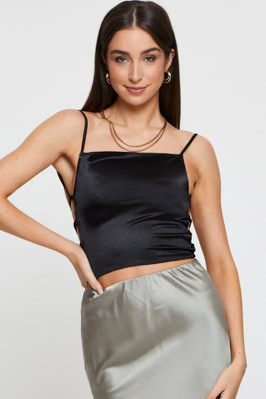 Black Lace Up Top Cami sold by Ally Fashion