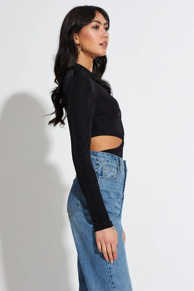 Black Bodysuit Top Long Sleeve sold by Ally Fashion product image thumbnail 4