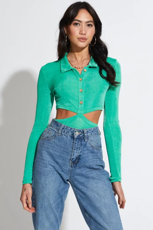 Green Bodysuit Top Long Sleeve sold by Ally Fashion