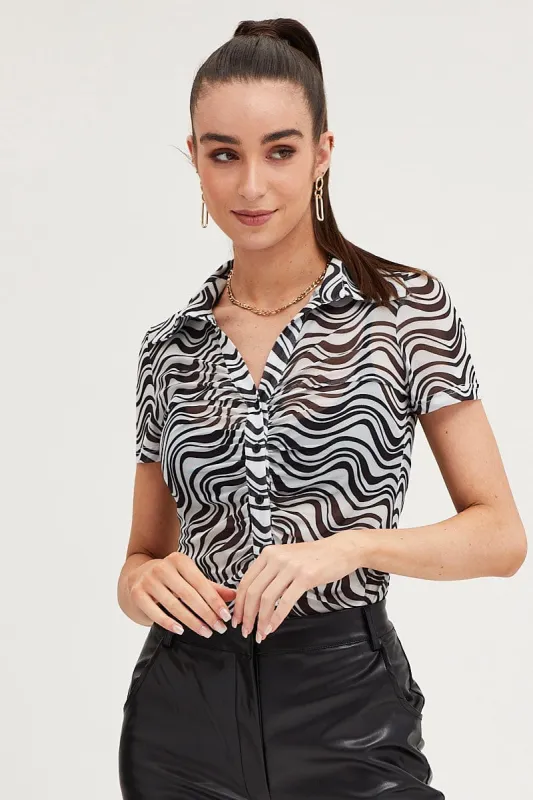 Abstract Print Shirt Short Sleeve Mesh sold by Ally Fashion