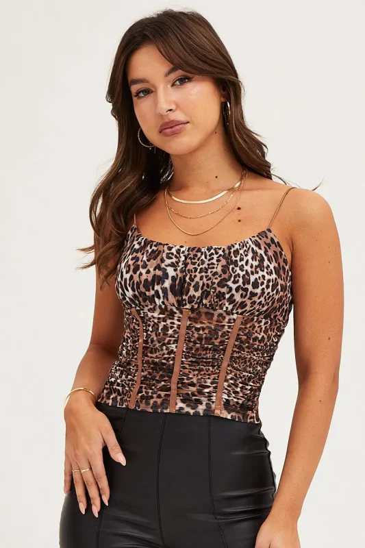 Print Corset Singlet Gathered Bust Mesh sold by Ally Fashion