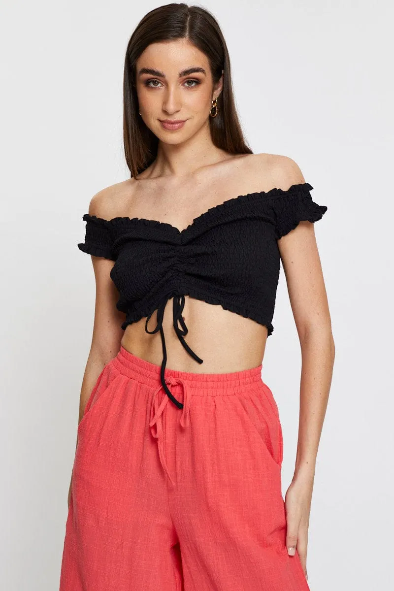 Black Bardot Top Ruche sold by Ally Fashion