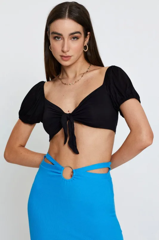 Black Slinky Top Short Sleeve Crop sold by Ally Fashion