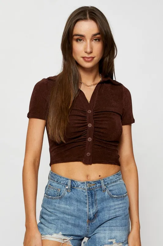Brown Jersey Shirt Ruche sold by Ally Fashion